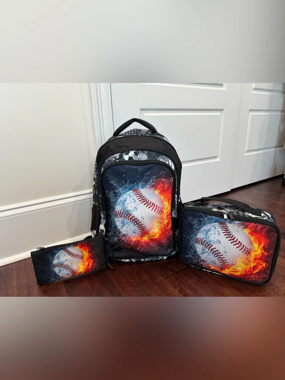 Boys 3-Piece Backpack School Bag Back To School Baseball Lunch Bag & Pencil Case